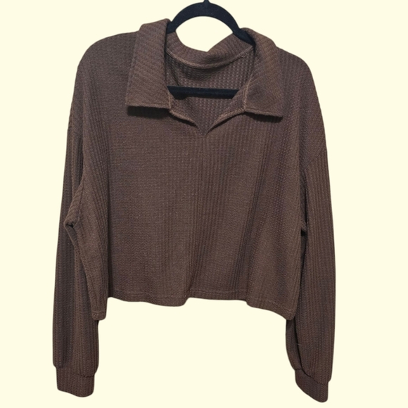 Brown Collared Women's Sweater Croped - Picture 1 of 5